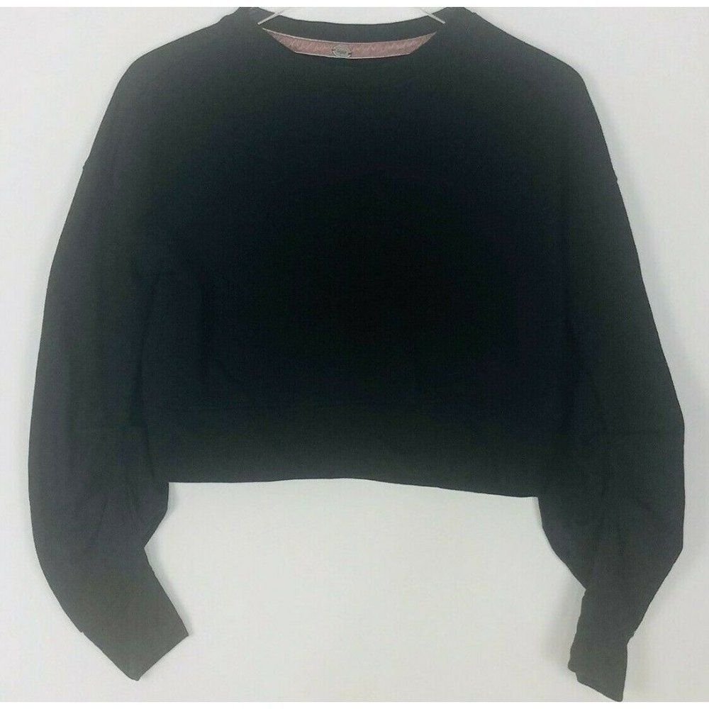 Cupio Womens Black Long Puffy Scrunch Sleeve Blouse Crop Top Size S/P